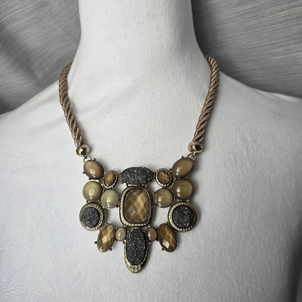 Bill Blass Brown Cord Bib Pendant Necklace
